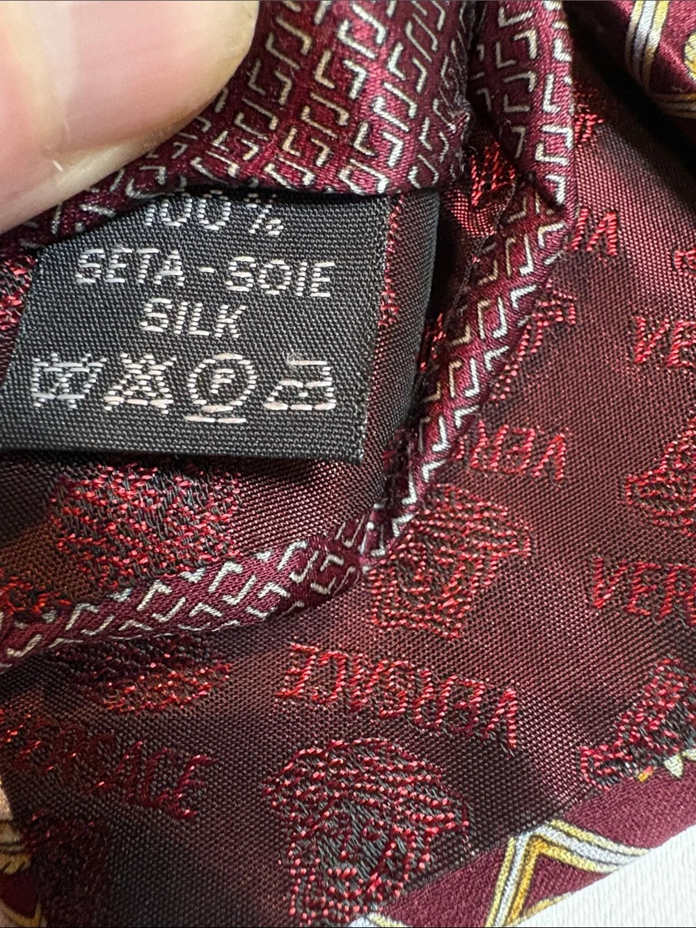 Versace Burgundy and Gold patterned Silk Tie